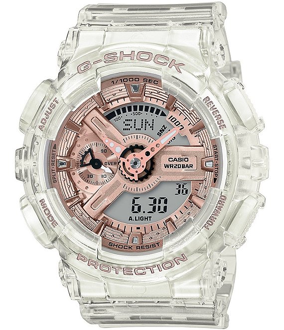 Color:White - Image 1 - Skeleton Pink Accent Ana Digi Watch