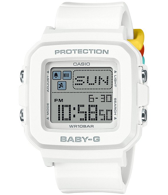G Shock Women s Digital White Resin Tri Colored Accent Strap Watch White