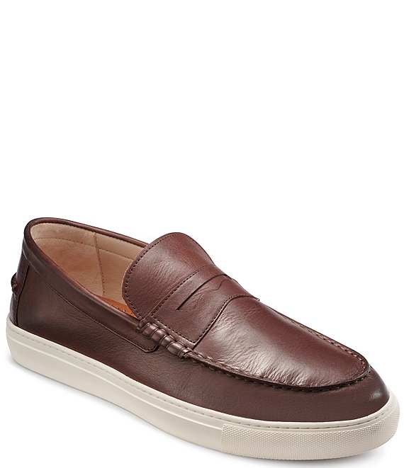 Color:Burgundy - Image 1 - Men's Leather Penny Loafer Sneakers