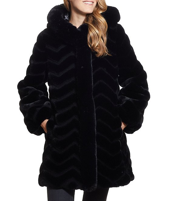 Gallery Chevron Faux Fur Long Sleeve Heavyweight Hooded Coat | Dillard's