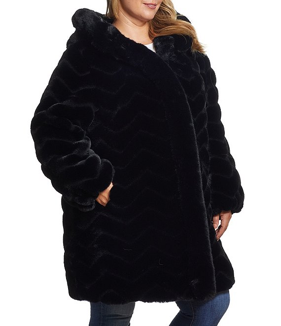 Gcds Monogram Hooded Faux Fur Jacket In Black