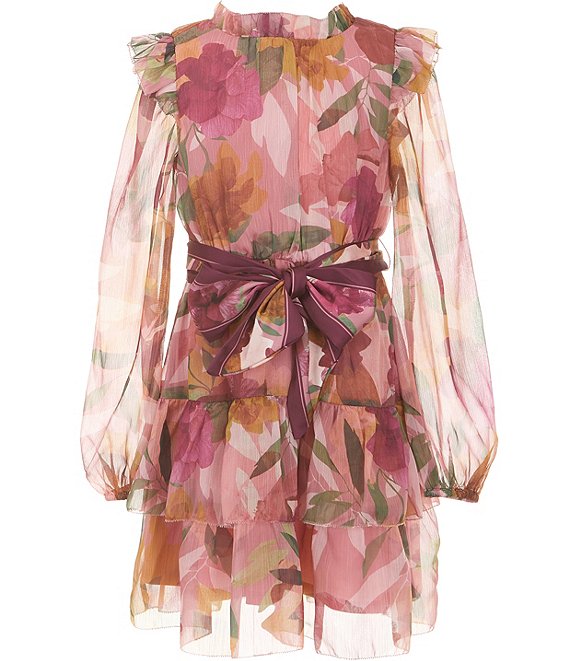 GB Belted Long Sleeve Tiered Dress