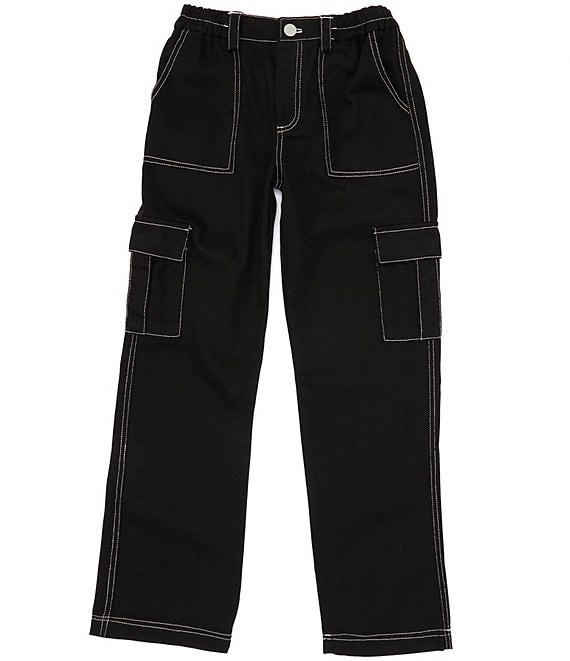 Black Cargo Pants Mid Rise Contrast Stitch | Ally Fashion