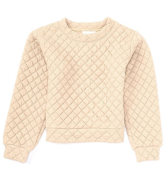 Color:Taupe - Image 1 - Big Girls 7-16 Knit Quilted Sweatshirt