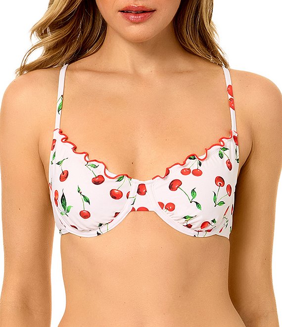 GB Cherry Glaze Lettuce Edge Underwire Bralette Swim Top
