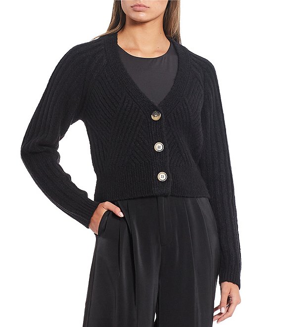 Color:Black - Image 1 - Cropped Cardigan Sweater