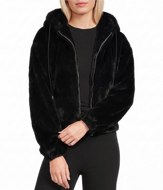 GB Faux Fur Zip Front Hooded Jacket