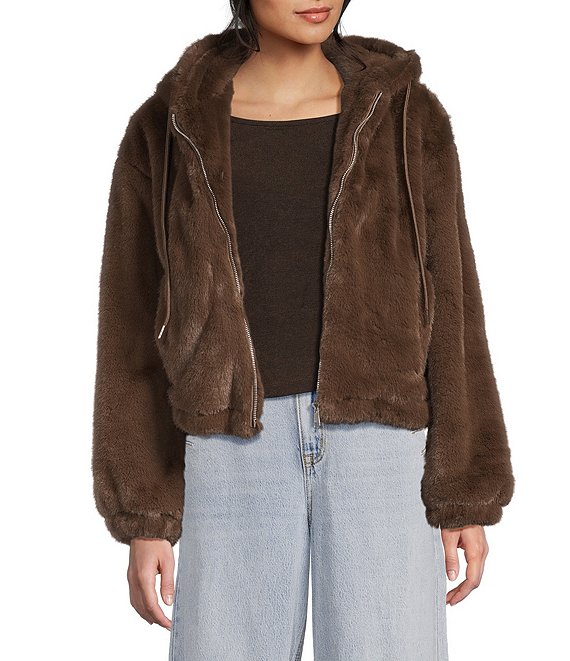 GB Faux Fur Zip Front Hooded Jacket
