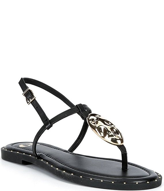 GB First-Light Leather Studded T-Strap Flat Sandals