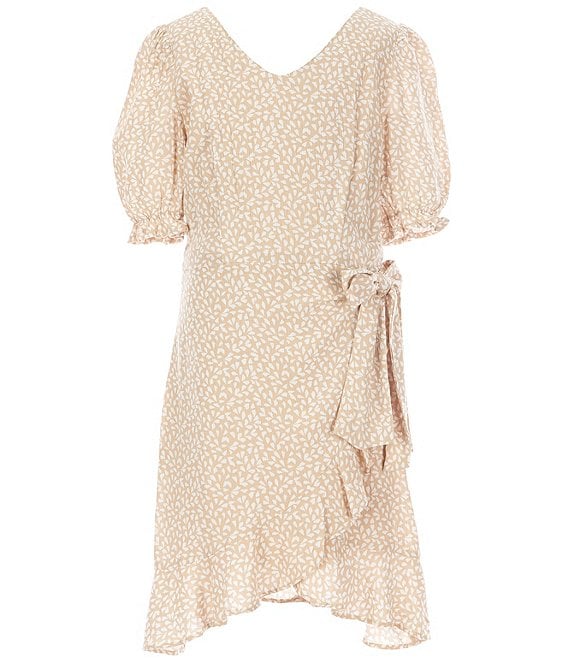 GB Big Girls 7-16 Ruffle-Sleeve Printed Faux-Wrap Dress | Dillard's