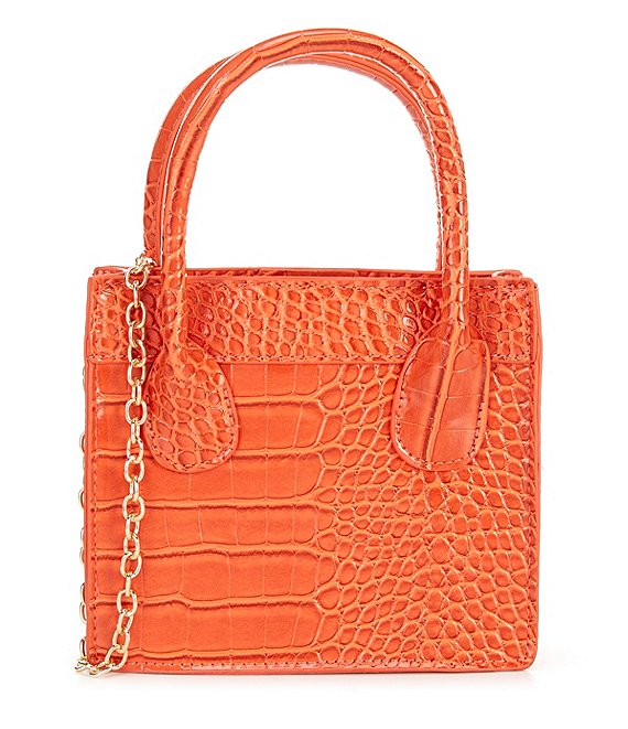 Color:Orange - Image 1 - Girls Double Handle Croc Handbag