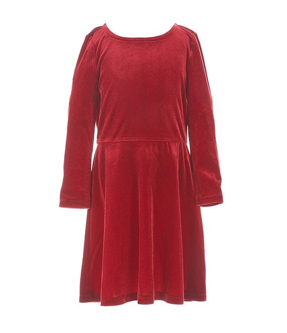 Color:Scarlet - Image 1 - Girls Little Girls 2-6X Long Sleeve Fit & Flare Velvet Dress