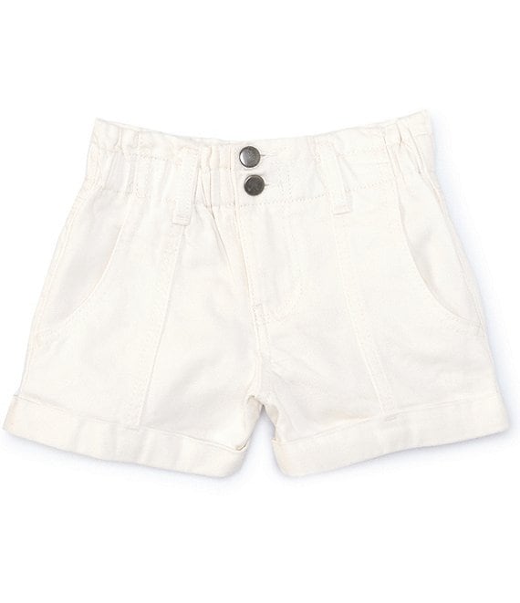 Color:White - Image 1 - Girls Little Girls 2T-6X Elastic High Waist Seamed Front Denim Shorts