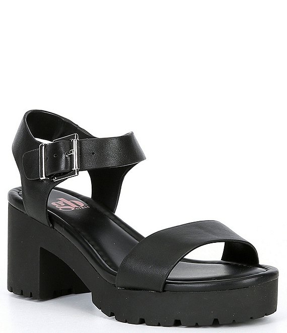 Color:Black - Image 1 - Girls' Neww Leather Lug Sole Platform Sandals (Youth)