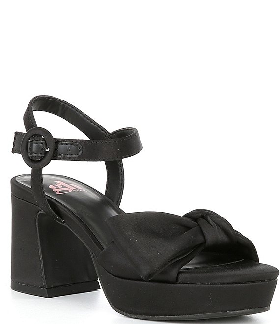 Color:Black - Image 1 - Girls' Sadie-Girl Satin Half Bow Platform Dress Sandals (Toddler)