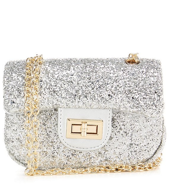 Color:Silver - Image 1 - Girls Glitter Crossbody Handbag