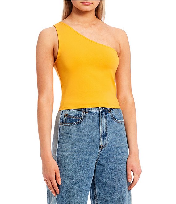 Color:Apricot - Image 1 - Knit One Shoulder Cropped Tank Top