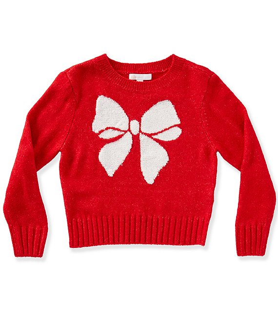 GB Little Girls Long Sleeve Glitter Bow Sweater