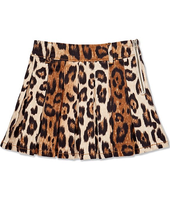 GB Little Girls Pleated Leopard Print Denim Mini Skirt