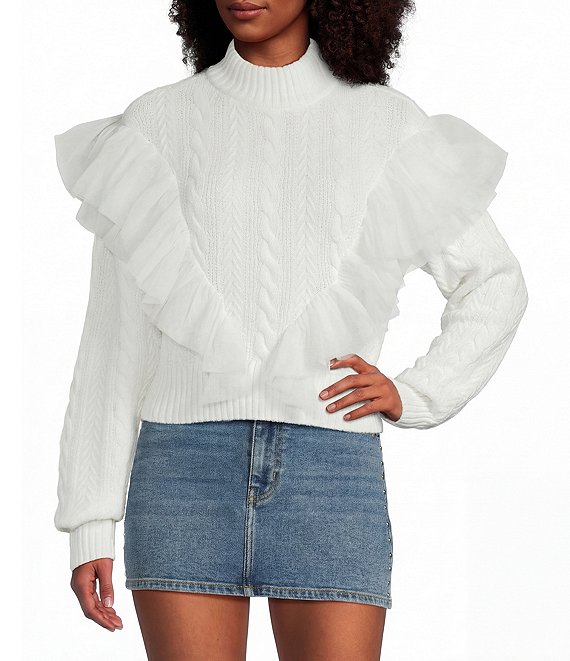 GB Mesh Tulle Cable Knit Sweater, Ivory - Image 1