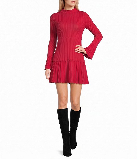 GB Mock Neck Bell Sleeve Mini Dress