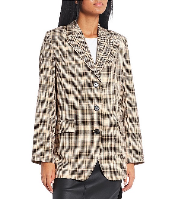 GB Oversized Plaid Print Button Front Blazer | Dillard's