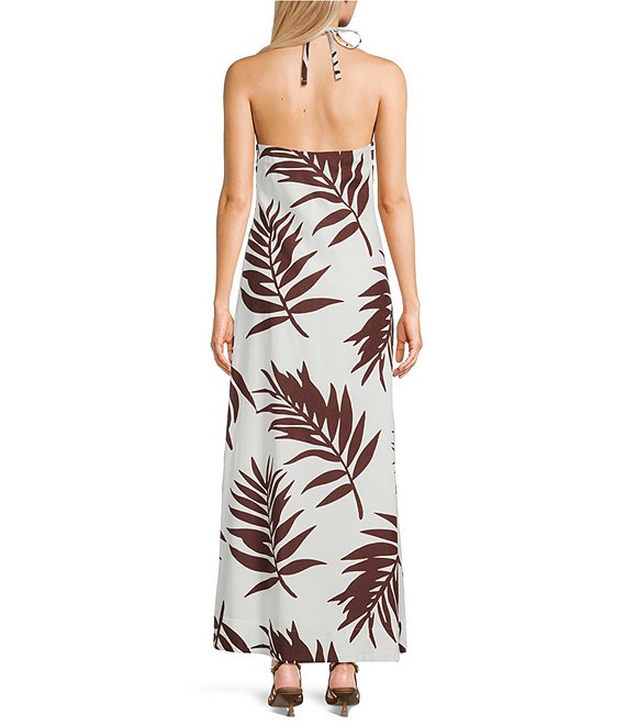 GB Palm Leaf Linen Blend Print Halter Beaded Maxi Dress | Dillard's