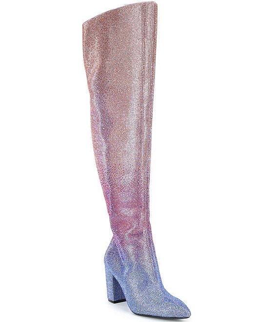 Color:Purple/Coral - Image 1 - Queen-BeeTwo Ombre Rhinestone Over-the-Knee Boots