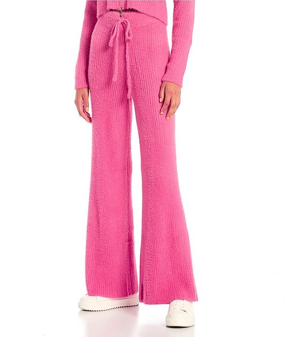 Color:Rose Pink - Image 1 - Coordinating Ribbed Eyelash Knit Lounge Pants