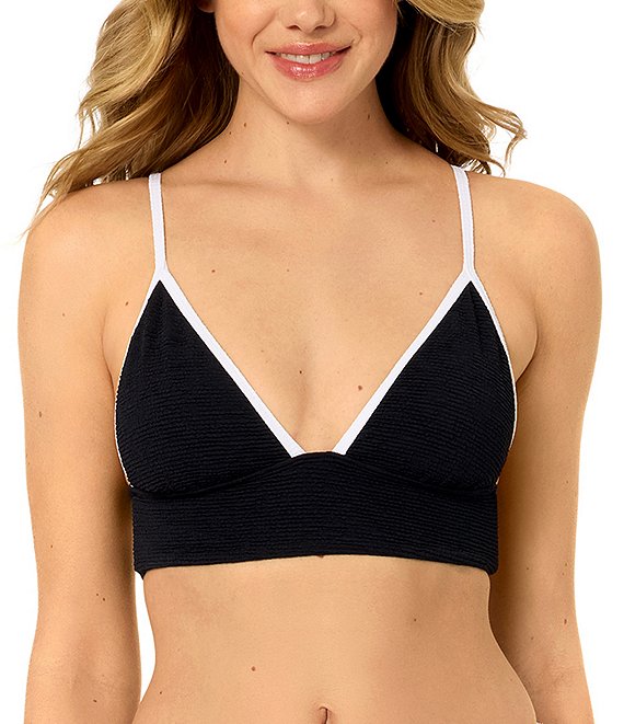 GB Scrunchie Textured Contrast Trim Midline Bralette Swim Top