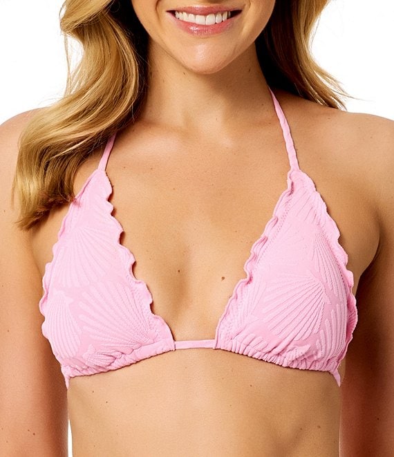 GB Seashell Jacquard Lettuce Edge Triangle Halter Swim Top