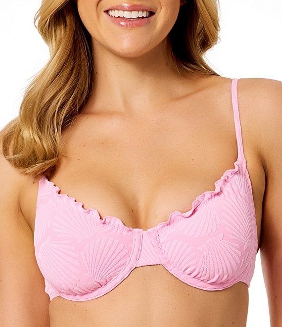 GB Seashell Jacquard Lettuce Edge Underwire Bralette Swim Top