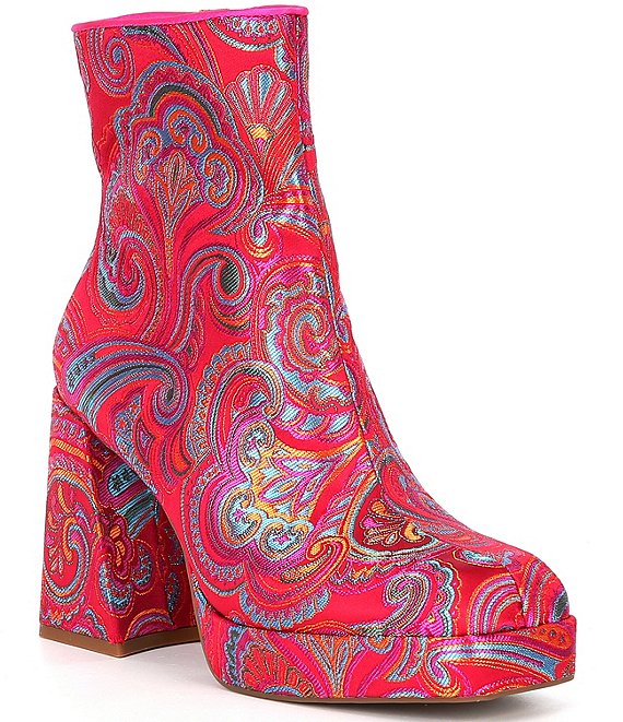 Red booties store block heel