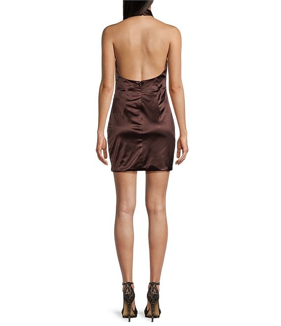 halter neck satin dress mini GB Social Homecoming Dress, Womens, 5, Mauve effortless outfit piece