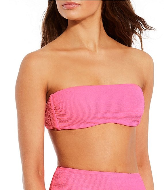 GB Solid Scrunchie Textured Bandeau Swim Top & Wide Band High