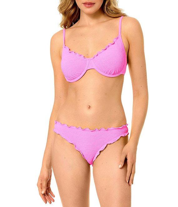GB Solid Scrunchie Textured Lettuce Edge Underwire Bralette Swim Top & Textured Lettuce Edge Classic Hipster Swim Bottom