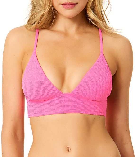 GB Solid Scrunchie Textured Midline Bralette Swim Top