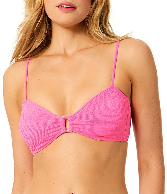 GB Solid Scrunchie Textured Rectangle Ring Bandeau Swim Top