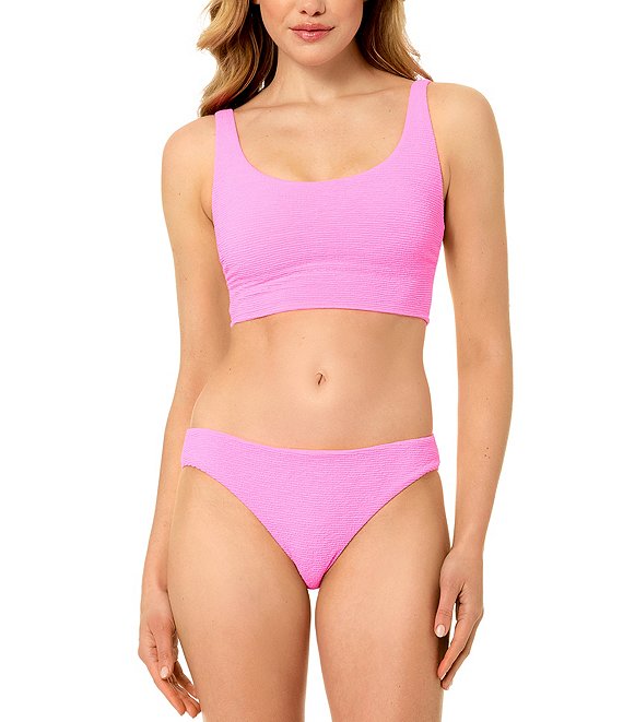GB Solid Scrunchie Textured Scoop Neck Cropped Swim Top & Solid Textured Scrunchie Classic Hipster Swim Bottom