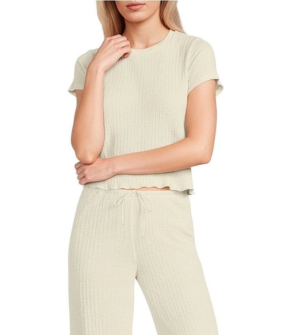 GB Solid Textured Knit Coordinating Crew Neck Short Sleeve Pucker T-Shirt