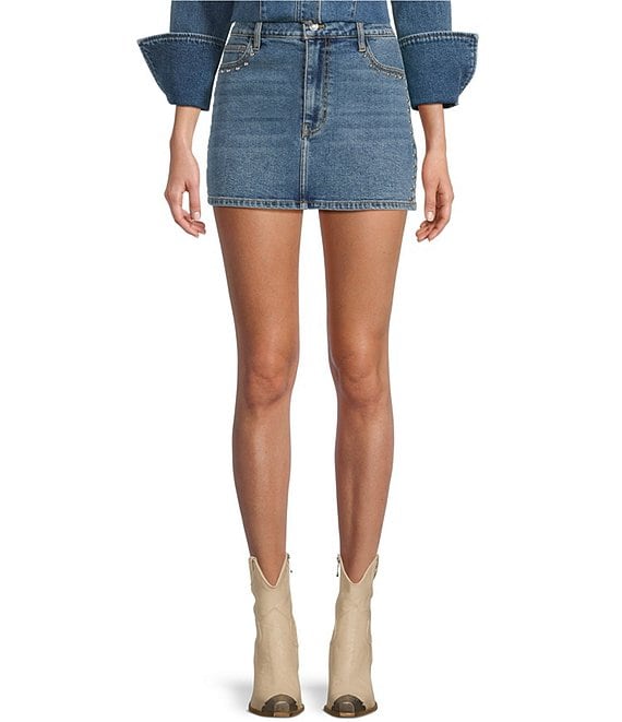 GB Studded Denim Mini Skirt, Dark Blue - Image 1