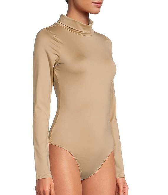 Color:Taupe - Image 1 - Turtleneck Long Sleeve Bodysuit