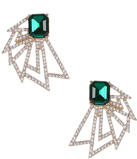 Gemma Layne Emerald Square Stone Crystal Pave Geometric Stud Earrings ...