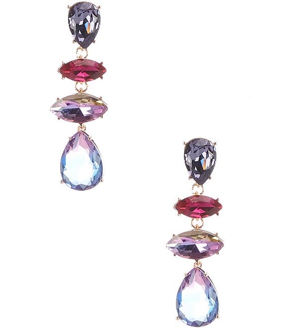 Gemma Layne Multi Color Stone Ombre Teardrop Linear Earrings, Gold/Multi - Image 1