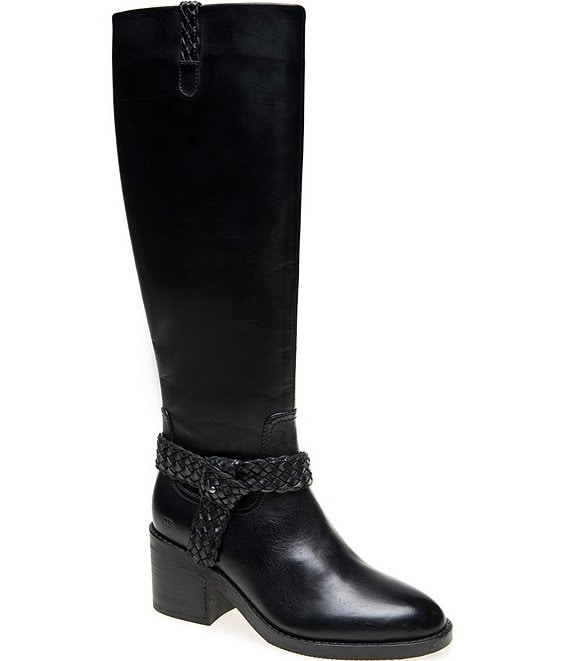 Gentle Souls Sarette Leather Braided Strap Block Heel Tall Boots
