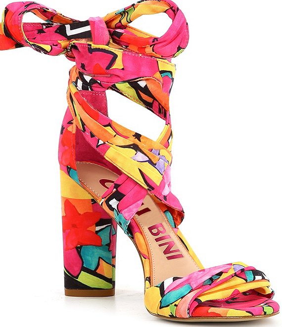 Gianni Bini Astraahh Floral Abstract Print Ankle Wrap Sandals | Dillard's