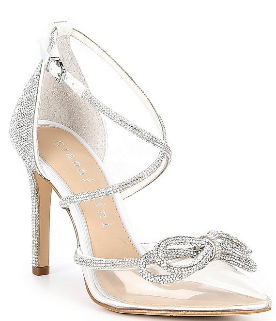 Color:White - Image 1 - Bridal Collection Ezlynn Rhinestone Embellished Bow Pointed Clear Toe Pumps