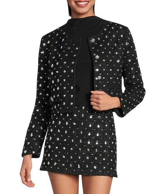 Gianni Bini Brielle Rhinestone Embellished Coordinating Tweed Jacket, Black - Image 1