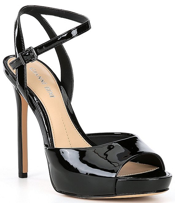 Color:Black - Image 1 - Camwren Patent Stiletto Ankle Strap Platform Sandals