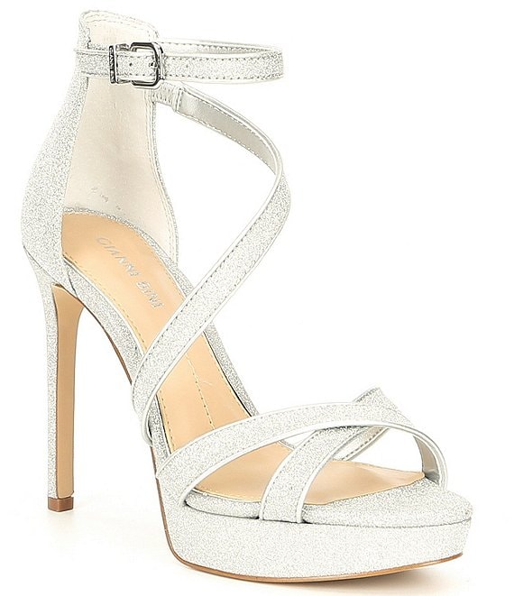 gianni bini silver sparkly heels